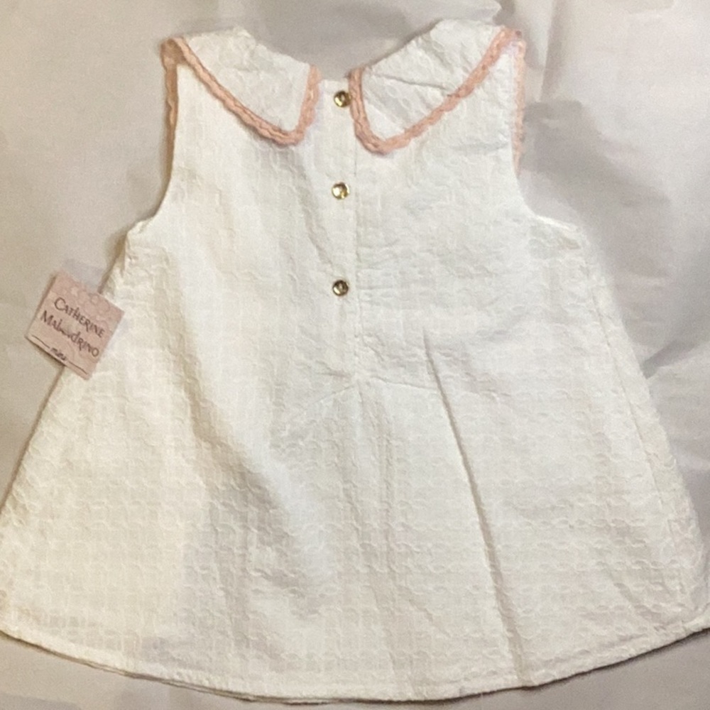 NWT CATHERINE MALANDRINO GIRLS MINI WHITE STITCH DESIGN PINK ACCENT DRESS SZ 2T - Picture 8 of 9